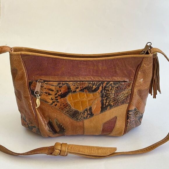 Sharif Patchwork Exotic Crossbody Vintage 80s Reptile Snakeskin Bag Made in USA - Picture 4 of 10
